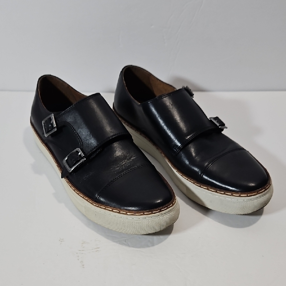 Florsheim Double Monk Strap Buckle Genuine Leather Fashion Sneakers 8 Black